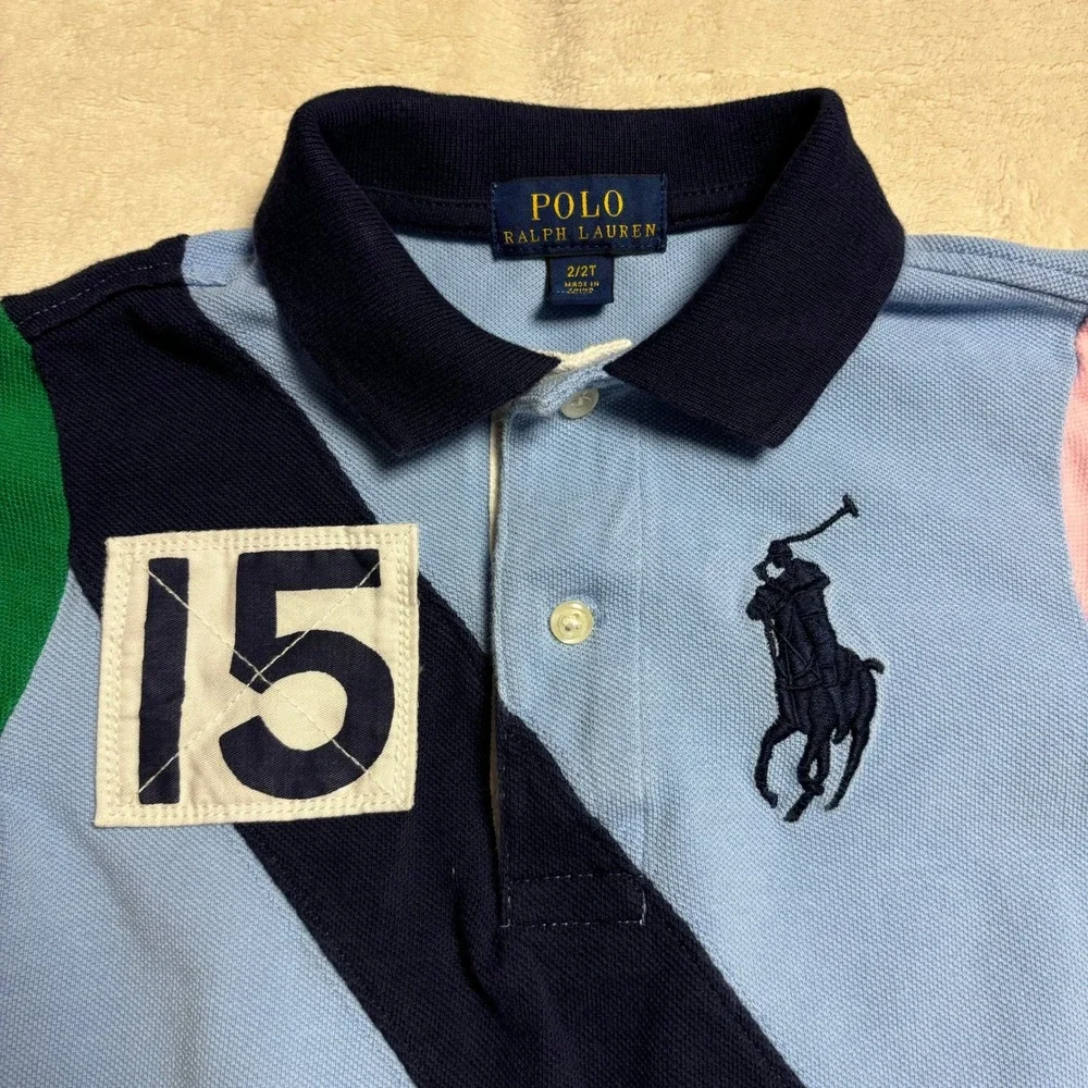 Polo Ralph Lauren Kids Colorblock Polo Shirt Size 2T Blue Green Pink 15 Big Pony